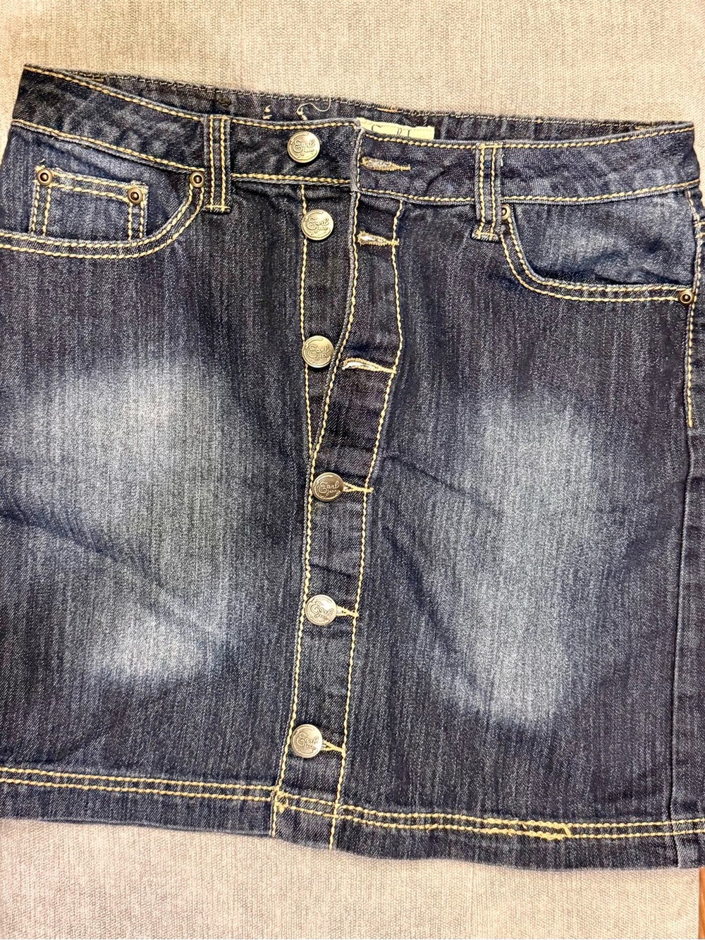Earl Jeans Dark Blue Button-Front Mini Denim Skirt